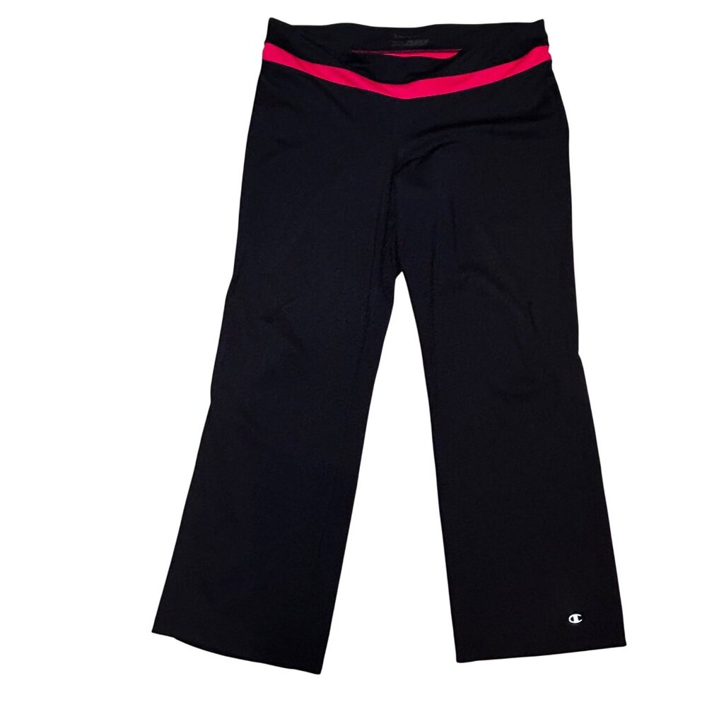Champion Womens Double Dry Yoga Pants 2XL Black with Red Waistband Stretch 1897